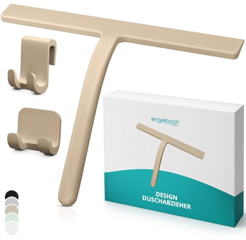 Engelbach® Duschabzieher - streifenfreies Abziehen ohne Quietschen, Beige | Ergonomischer Abzieher Dusche mit rutschfestem Griff - Fensterabzieher, Inkl. 2 Halterungen