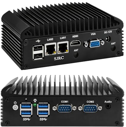 SJRC Fanless Mini PC Core i3-8130U, 2 x RS232/RS485 COM, 2 x Gigabit LAN, Micro Industrial Computer, DDR4 8GB RAM 128GB SSD, Embedded Small PC, HD+VGA, M.2 NVMe, SIM Slot