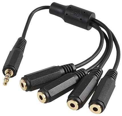 rhinocables 3.5mm Aux Jack Splitter cable Stereo Audio Plug to 4 x Quad Sockets Lead 4 way Headphones