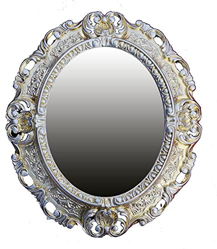 Lnxp WANDSPIEGEL Spiegel OVAL in Gold Silber Dualcolor REPRO 45x38 ANTIK BAROCK Rokoko REPLIKATE NOSTALGISCH Renaissance BAROCKSTIL 46SP