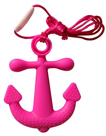 Beißring/Schnuller in Anker-Optik, Meer, Schiff, zum Draufrumkauen, ohne BPA, Schnur samt Verschluss mit Zugentriegelung, 5 Farben (Rosa)