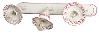 VANNI LAMPADARI - Applique da Parete Interno Edera - Lampada da Parete Orientabile 3 Luci in Ceramica Decorata a Mano - Applique Camera da Letto - Bagno - Cucina – Soggiorno, Rosa