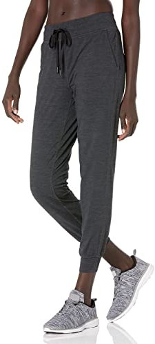 Amazon Essentials Damen Jogginghose aus Angerautem Tech-Stretch (Erhältlich in Übergröße), Schwarz Space-dye, M