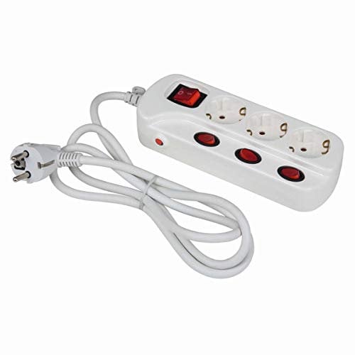 Heitronic Tischsteckdose weiß 3-Fach mit 3 Schaltern und Hauptschalter 1,5 Meter Kabel mit Stecker