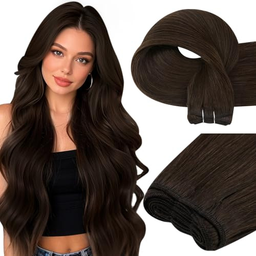 Easyouth Echthaar Tressen Haarveralngerung Braun Tressen Extensions Echthaar Dunkelbraun Haartressen Echthaar Naturlich Glatt Haar 50 cm 100g #2