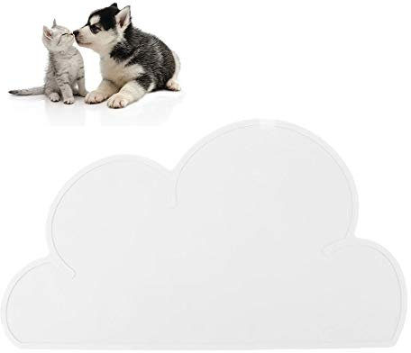 Cloud Shaped Silicone Dog & Cat Bowl - Non Slip, Waterproof Pet Feeding Mat (White)