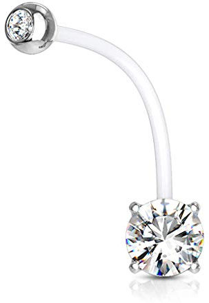 Autiga® Schwangerschaftspiercing Bio Flex Flexibler Kunststoff kürzbar Zirkonia Kristall Bauchnabel-Piercing klar