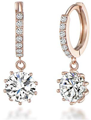 Philip Jones Rose Gold Plated Solitaire Drop Hoop Earrings Created with Zircondia® Crystals