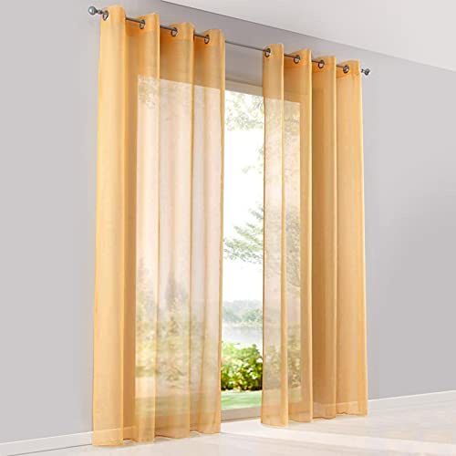 SIMPVALE Gardinenschals 2er Set, Vorhänge mit Ösen,Polyester Voile Schlaufenschal Transparent für Wohnzimmer, Balkon Schlafzimmer Küche Breit 140cm Höhe 225cm,Vorhang Orange