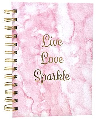 Inspirierendes Notizbuch, Spiralbindung, goldfarben, spiralförmig, liniert, Schreibblock, Tagebuch (Live Love Sparkle)