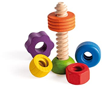 Erzi 42527 - Juego de tornillos de madera, material educativo, nombre de formas y colores