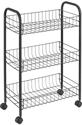 Metaltex LUGANO LAVA - Carro Multiuso con Ruedas. 3 Cestas. Color NEGRO. 64x42x26 cm