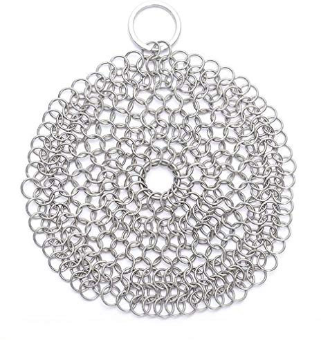 Ulalaza Limpiador de Hierro Fundido Lavador de COTA de Malla de Acero Inoxidable Redondo 316 para sartenes Planchas Sartenes o woks