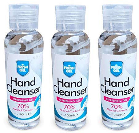 Three Bottles of Fresh Gel Scented Hand Cleanser with 70% Alcohol – 100 mL