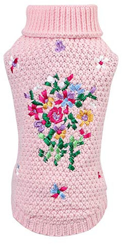 Petyoung Hundepullover mit Blumenstickerei - Haustier Warmer Pullover Weiche Winterkleidung für Welpen Kleiner Mittelgroßer Hund