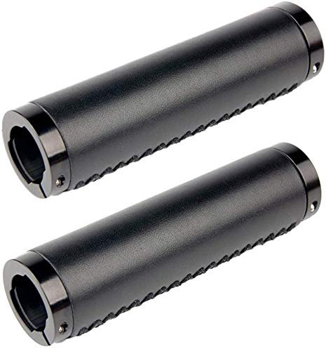 TentHome Fahrradgriffe Lenkergriffe Fahrrad Ledergriff Retro PU Leder Fahrradlenkergriff Ergonomische Griffe, 1 Paar (Schwarz)