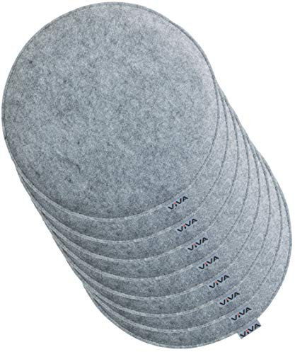 Brandsseller 8er Set Sitzkissen aus Filz Ø 35x2 cm – Robuste Stuhlauflagen für innen und außen, rundes Sitzpolster, strapazierfähiges Kissen für Stühle – Hellgrau