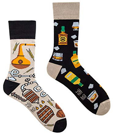 Spox Sox Casual Unisex für Damen und Herren – lustige, mehrfarbige, bunte, verrückte, unterschiedliche, gemusterte Socken für Individualisten, Gr. 44-46, Whisky