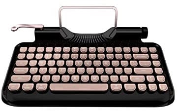 Andana Rymek Typewriter Style Mechanical Wired & Wireless Keyboard with Tablet Stand, Bluetooth Connection (Gold)
