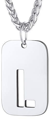 Bandmax Militärische Buchstabe L Dog Tag Kette hohl Initiale Anhänger Edelstahl Weizenkette 55+5cm verstellbar Modeschmuck Accessoire für Frauen Männer