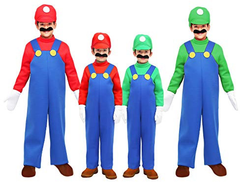 Pegasus Costume Mario/Luigi Bambino Vestito Carnevale Party (L 8/9 Anni, Rosso/Blu Mario)