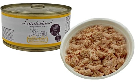 Lunderland-Dosenfleisch Hühnerbrust 5 x 300g (insg. 1,5kg), Hundefutter Nassfutter 100% feinste Hühnerbrust für Hunde und Katzen