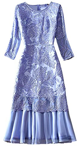 Mode Kleid Frauen Design Häkeln Stickerei Party Kleider Blau 5XL
