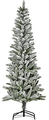 HOMCOM Künstlicher verschneiter Weihnachtsbaum 180 cm mit 394 feuerfesten PVC-Zweigen Automatisch öffnend Klappsockel und Stahlständer Innendekoration Ø60x180 cm Grün und Weiß