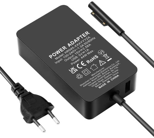 Surface ladekabel/Surface Pro Ladegerät 44W 15V 2.58A Netzteil Adapter für Microsoft Surface Pro Surface Laptop Surface Pro 3/4/5/6,Surface Laptop,Book,Go,mit 5v 1A USB-Anschluss und 1.8M Netzkabel