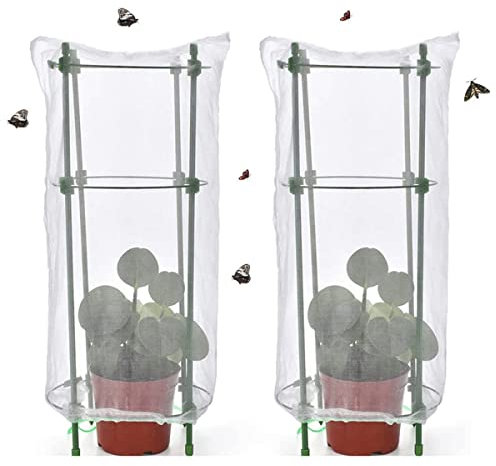 2 StüCk Pflanzenhalter Rund, 45 cm Gartenpflanze UnterstüTzung, Rankhilfe Zimmerpflanzen Rund mit 2 Gartennetz Insektenschutz, Pflanzenhalter Rund für Garten, für Topfpflanzen, GemüSe Schut(Size:4pcs)