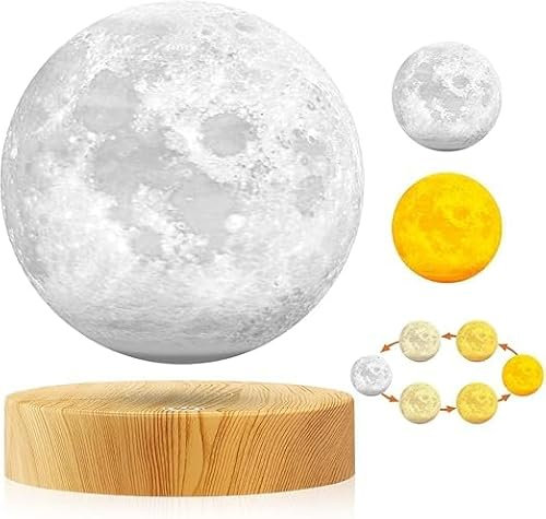 Vnemofey Schwebende Mondlampe ，3 Farben Galaxie schwimmende Nachtlicht ，Realistische Mondanzeige, Magnetische Levitation Basis,Cool Home Office Dekoration, Kreative Geschenke für Kinder