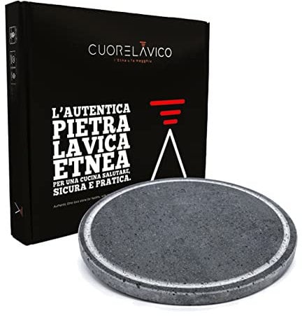 CUORE LAVICO - PIASTRA REFRATTARIA IN PIETRA LAVICA PER BARBECUE TONDA DIAMETRO 35 SPESSORE 2 CM CON SCANALATURA RACCOGLI GRASSI - COTTURA NATURALE PER CARNE PESCE E VERDURE ED ANCHE PER LA PIZZA