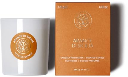 ERBARIO Toscano - Candela Profumata Arance di Sicilia 155gr | Fragranza Agrumata Fresca con Note di Arancia e Citronella Contenitore in Vetro e Coperchio in Ceramica Naturale