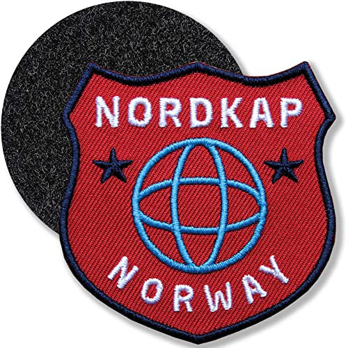 Club of Heroes: 1 x Nordkap/Klett-Patch gestickt 61 x 60 mm - Rundes Patch: Polyester / Klett: Nylon, Silikon - Für Rucksack, Jacke, Kleidung - Skandinavien