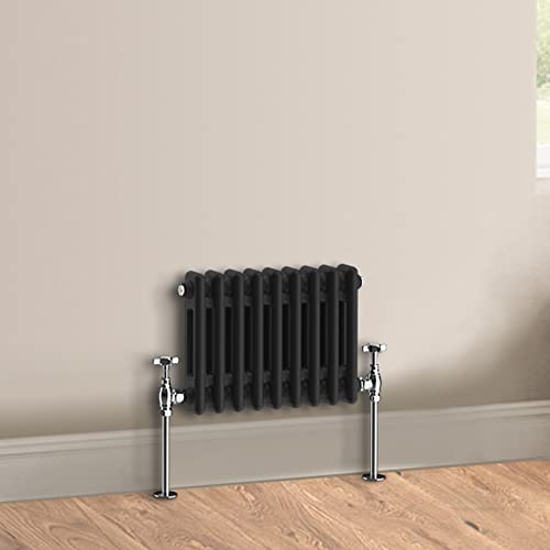 Warmehaus Cast Iron Style Black 2 Column Horizontal Radiator 300 x 425mm | Perfect for Bathrooms Kitchen Living Room, Traditional Radiators, Designer Wall Mounted Column Radiator, Durable