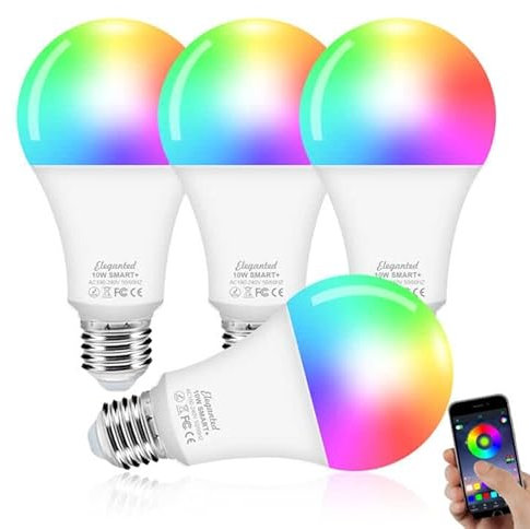 Alexa Glühbirnen E27 Smart LED Lampe,10W WiFi Farbwechsel LED RGB Bulb 16 Millionen Farben,App Steuern Dimmbare Birne Lampe Warmweiß (2700K) Kaltweiß (6500K),4pcs