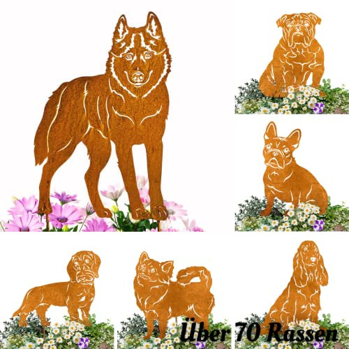 Terma Stahldesign Edelrost Hund Husky, Handmade Germany, tolle gartendeko aus Rost-Metall, deko rostoptik, Rostfiguren Tiere, rostfiguren Garten, Rostdeko