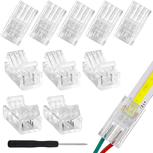 Aroidful 10 Stück 2 poliger 8 mm COB LED Anschluss zum Anschließen von COB LED Streifen (mit Schraubendreher)