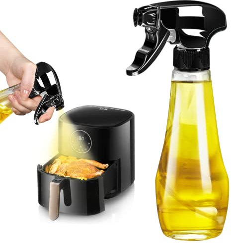 AHOUGER Pulvérisateur d'huile noir, 200 ml, flacon pulvérisateur d'huile amélioré pour huile alimentaire, spray d'huile en verre pour friteuse à air chaud