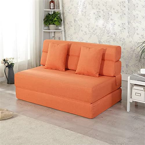 JHKZUDG Schlafsofa, Tragbares Klappbett,Mit Kissen Memory Foam Fold Sofa Bett,Lazy Couch Gästebetten,Armless Lazy Couch Schlafsofa Chai,Für Haus Schlafzimmer Wohnzimmer Büro,Orange,100×76×64cm