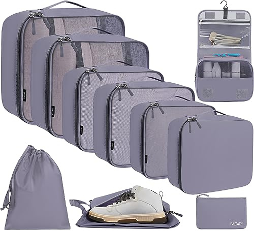 BAGAIL 10er-Set Packwürfel in verschiedenen Größen Packorganizer für Reisezubehör Handgepäck Koffer – Grau