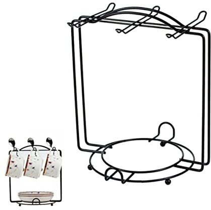 Support de support de tasse à thé 2 po avec un support de soucoupe en acier inoxydable rack d'arbre pour 6 tasses en métal métal-ci-tasse de café pour cafe de cuisine comptoir noir
