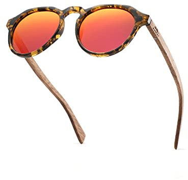 AMEXI Holz Sonnenbrille, Herren Damen Polarisierte Sonnenbrille mit UV400 Schutz - Der Rahmen aus Walnuss Holz - CN8048
