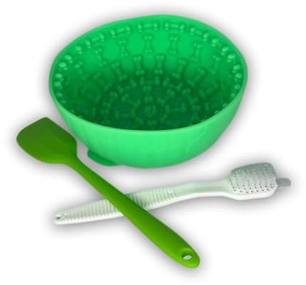 Slow Feeder Dog Bowl for Anxiety Relief & Fun Engagement - Deeper Dog Licking Bowl with Suction - Suitable for Dog & Cat, Peanut Butter Licking Mats for Dogs & Cats, Includes Brush & Spatula