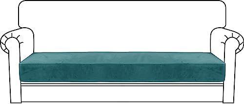 CHELZEN Samt Sofa Sitzkissenbezug, Hochelastischer Sitzbezug, Stretch Sofasitzbezug Schonbezug Schutz Sofabezug L-förmiger Ecksofas für Wohnzimmer (3 Sitzer, Pfauen Blau)