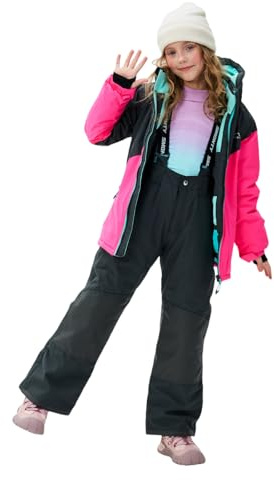 SMONTY Kinder Schneeanzug für Mädchen Winter Skijacke & Hose Set Kapuzenträger Set Winddicht Wasserdicht Warm