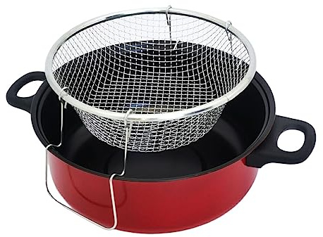 Guangcailun Frittiertopf mit Deckel Wohnung Edelstahl Pommes Friteuse Gitterkorb Antihaft Töpfe Pommes Pfanne Kochwerkzeug Kochgeschirr, 24 cm 0.5 mm