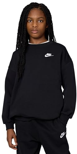 Nike Girls Sportswear Club Fleece Oversized Sweatshirt, Black/White, Large