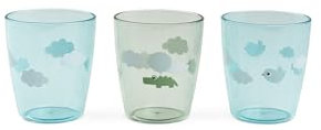 Done by Deer Yummi mini Glas 3-er Pack Happy clouds Green (120 ml) - Baby Trinkbecher - Plastikbecher aus 100% Acryl in Lebensmittelqualität und Spülmaschinenfest - Durchsichtig Kinderbecher