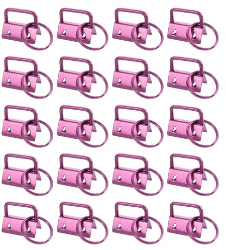 QUARKZMAN 20 Stück Schlüsselanhänger Rohlinge 25mm/ 1 Schlüsselband Rohlinge Schlüsselanhänger Hardware mit Schlüsselring für DIY Herstellung von Schlüsselbändern Tasche Gurtband Rosa